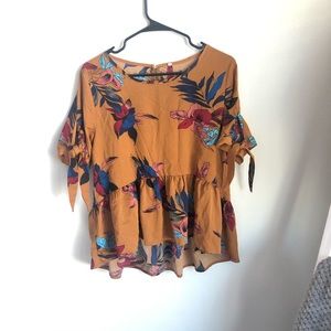Mustard Floral Shein Peplum Top